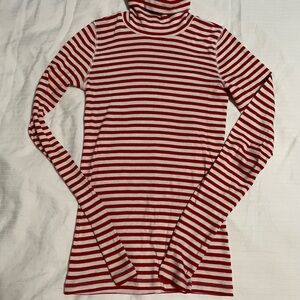 Everlane Luxe Rib Turtleneck - Red and White Stripes